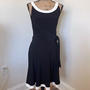 CHAPS classic black dress with cream trim, size SMALL